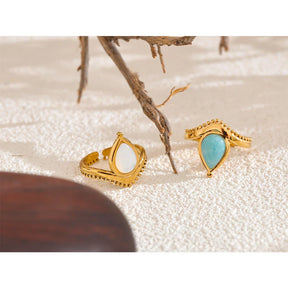 Anel Ajustável Ouro 18K com Amazonite