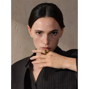 Anel Geométrico Oco Dourado 18K