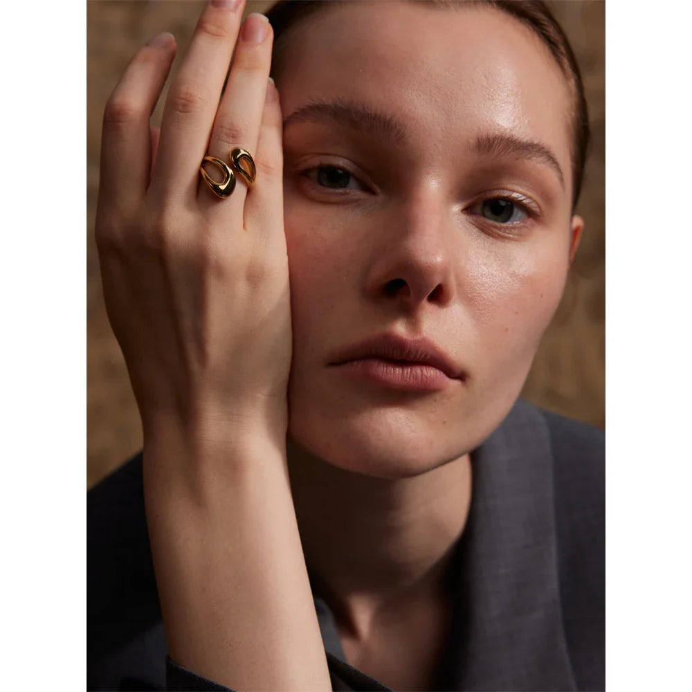 Anel Minimal Ajustável com Banho de Ouro 18k