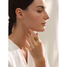 Anel Largo Geométrico Ouro 18K PVD