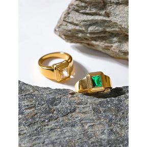 Anel Zircônia Geométrica Ouro 18K