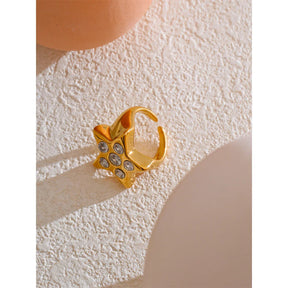 Anel Estrela Zircônia 18K Banhado Ouro