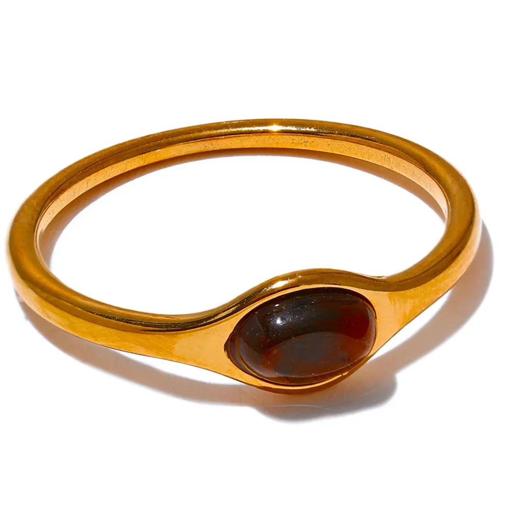 Anel Oval Fino Pedra Natural Ouro 18K