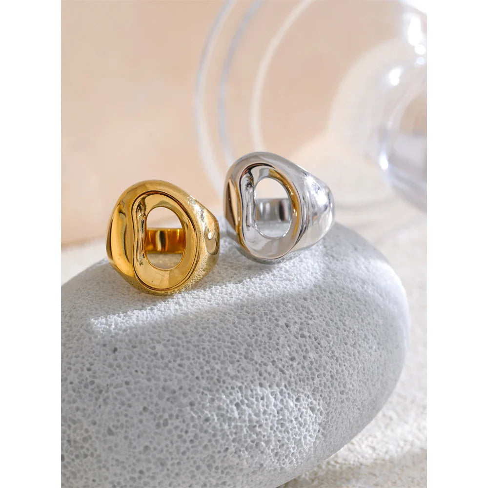 Anel Geométrico Oco Dourado 18K