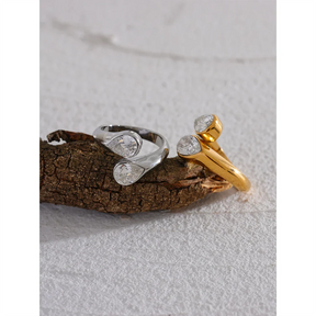 Anel Geométrico com Zircônia Cúbica em Aço Inoxidável