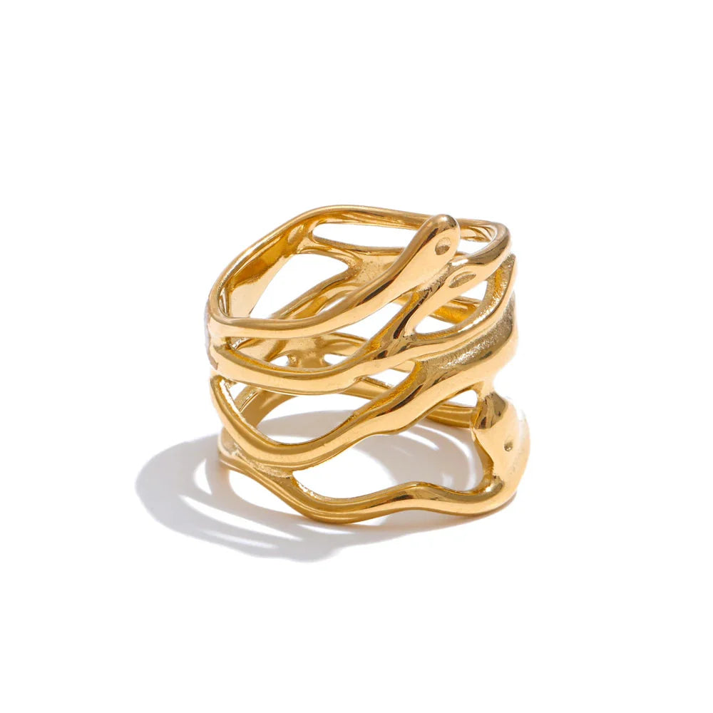 Anel Geométrico Elegante – Ouro 18K Valentina