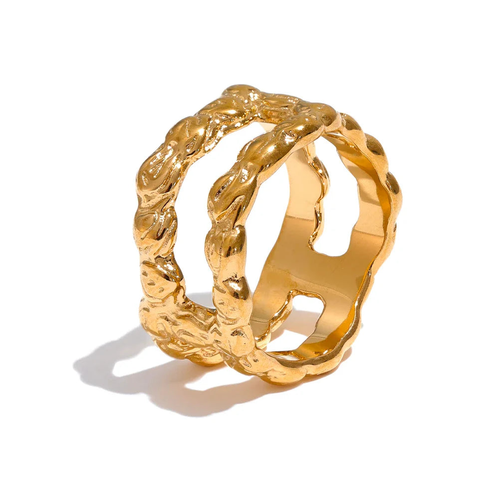 Anel Duplo Geométrico Ouro 18K