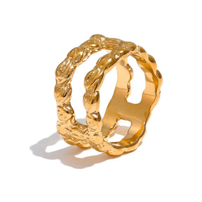 Anel Duplo Geométrico Ouro 18K