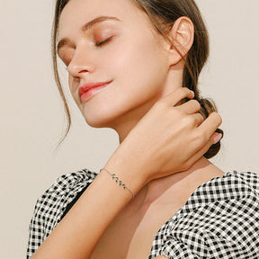 Pulseira Folhas Verdes Prata 925