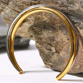 Bracelete Cuff Double em Aço Inoxidável Banhado a Ouro 18k