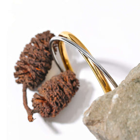 Bracelete Cuff Double em Aço Inoxidável Banhado a Ouro 18k