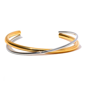 Bracelete Cuff Double em Aço Inoxidável Banhado a Ouro 18k